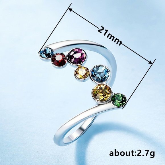 🔥 925 Silver Plated Eternity Rainbow Colorful CZ Ring for Women, HA4456-6 - Picture 3 of 4